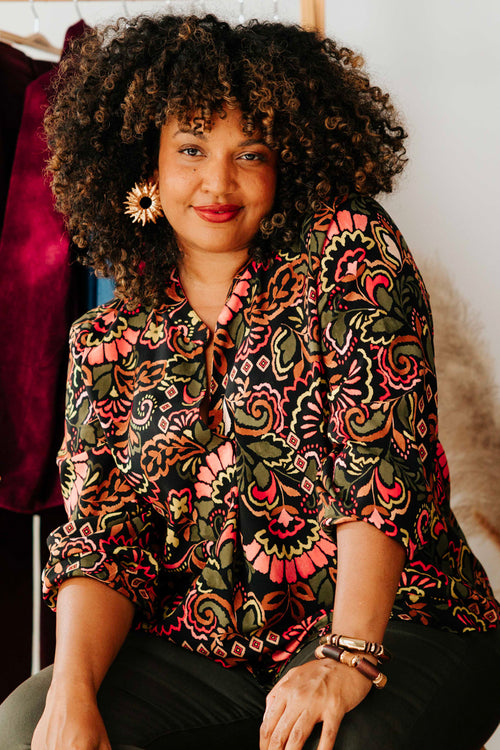 Blouse en viscose imprimé folk-Paprika-1