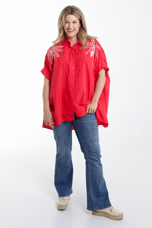 Chemise oversize en coton unie avec broderies-Paprika-9
