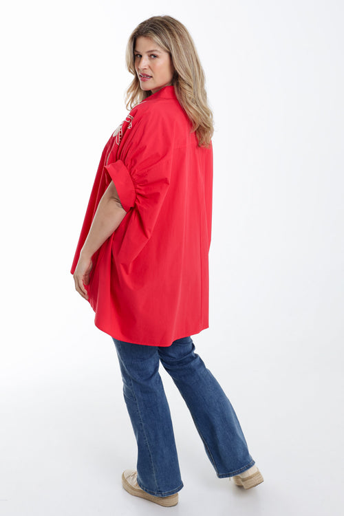 Chemise oversize en coton unie avec broderies-Paprika-2
