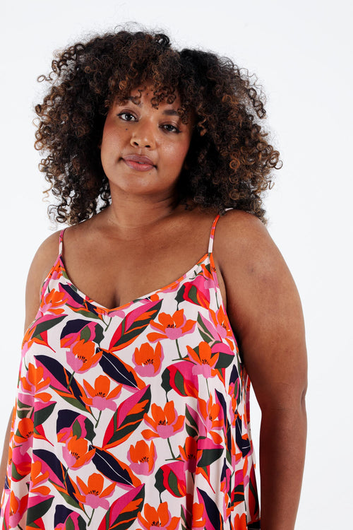 Robe longue en viscose fines bretelles imprimé floral-Paprika-4