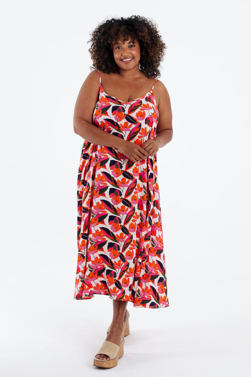 Robe longue en viscose fines bretelles imprimé floral-Paprika-9