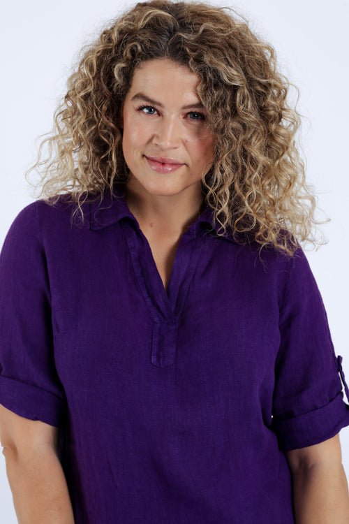 Effen linnen tuniekjurk-Paprika-6