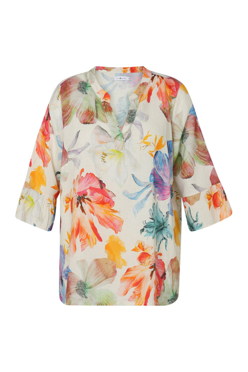Blouse en lin imprimé floral-Paprika-2