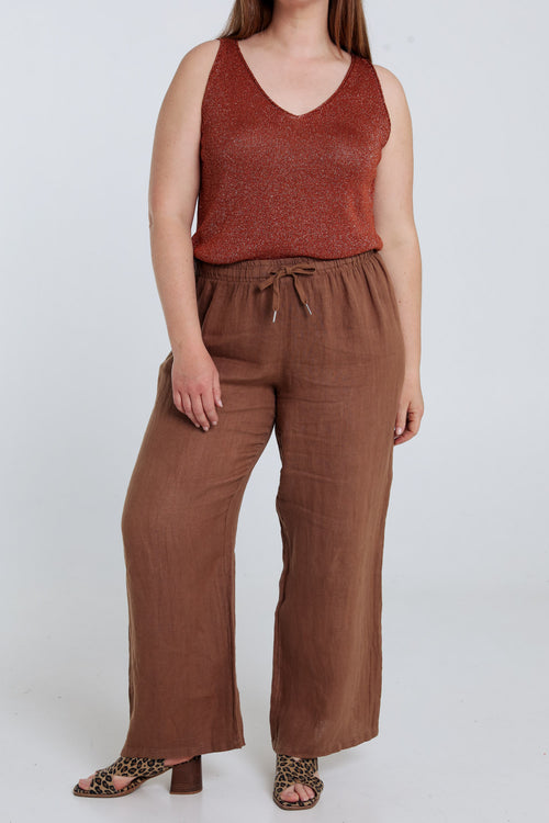 Pantalon en lin uni-Paprika-1