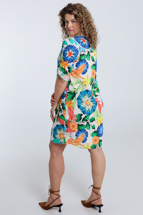 Robe tunique en lin et viscose imprimé floral-Paprika-2