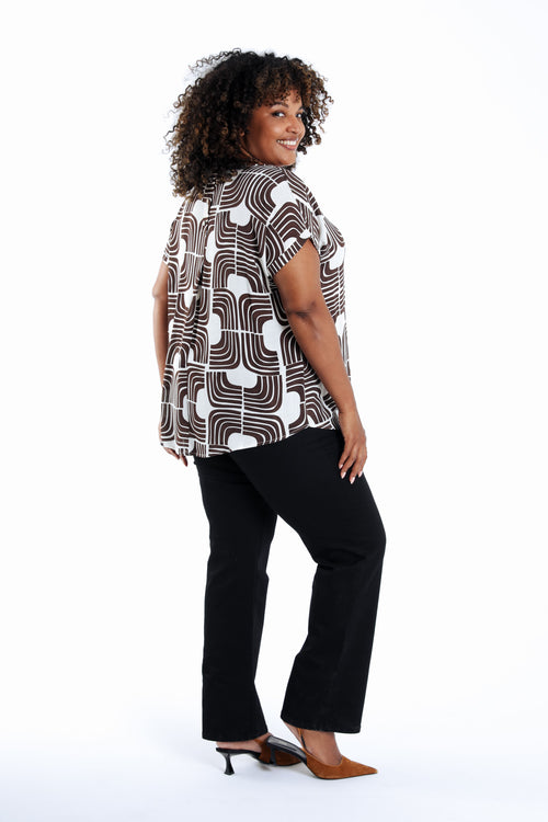 Blouse en viscose imprimé graphique bicolore-Paprika-2