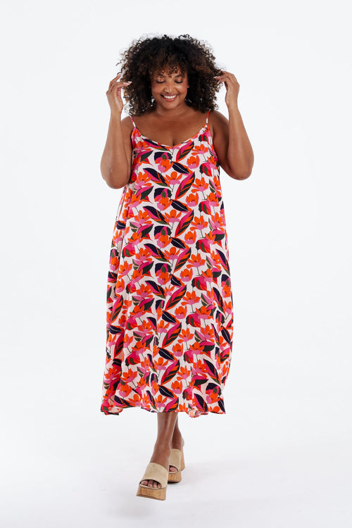 Robe longue en viscose fines bretelles imprimé floral-Paprika-8