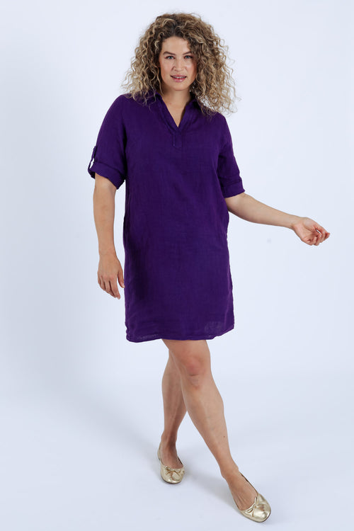 Effen linnen tuniekjurk-Paprika-9