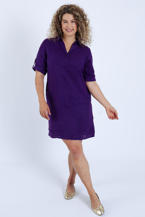 Effen linnen tuniekjurk-Paprika-7