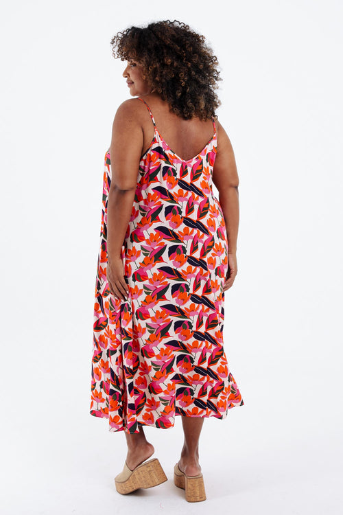 Robe longue en viscose fines bretelles imprimé floral-Paprika-2
