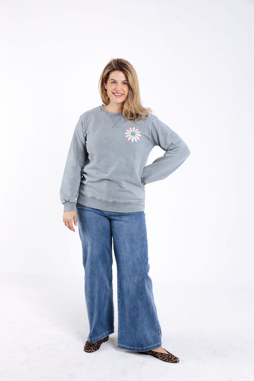 Katoenen sweater met bloemenprint-Paprika-7