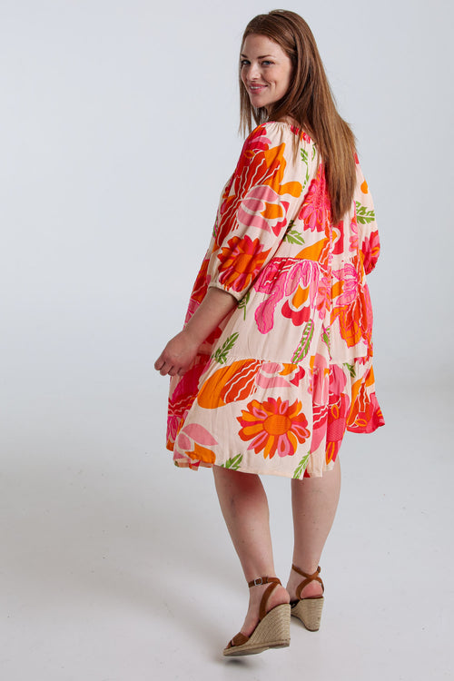 Robe courte en viscose imprimé floral-Paprika-8
