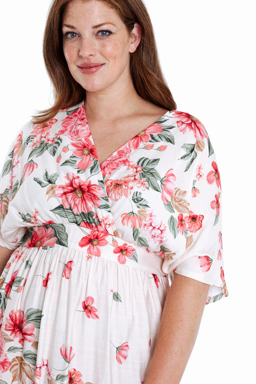 Lange jurk van viscose met bloemenprint-Paprika-5
