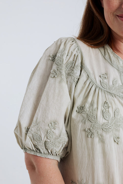 Blouse en coton avec fleurs brodées-Paprika-5