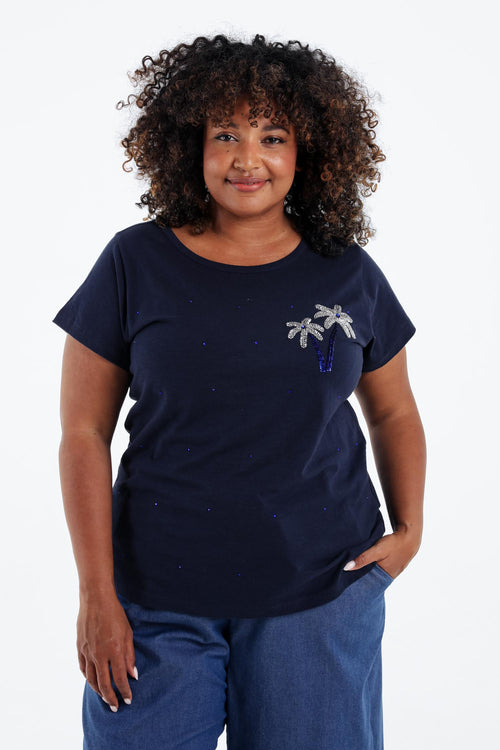 T-shirt en coton avec palmier en sequins-Paprika-1