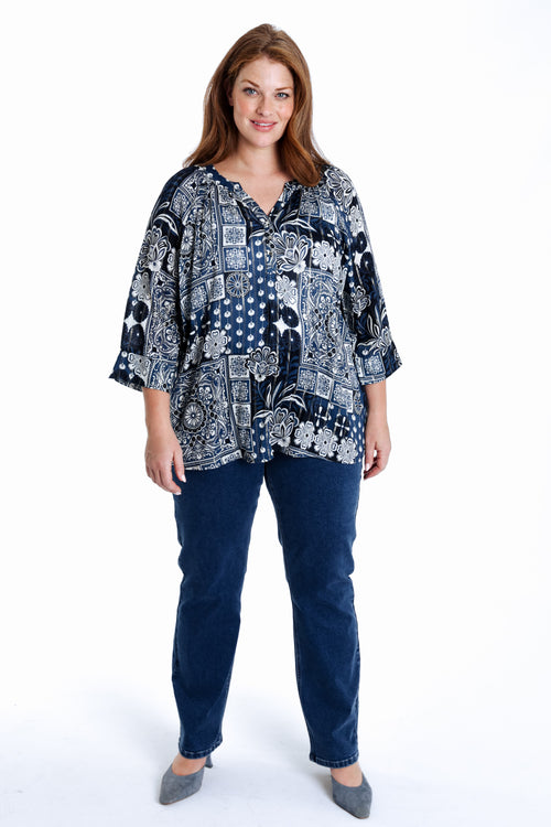 Blouse van viscose met bloemenprint en lurex-Paprika-9