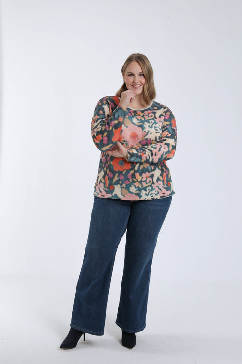 T-shirt maille chaude imprimé fleuri-Paprika-6