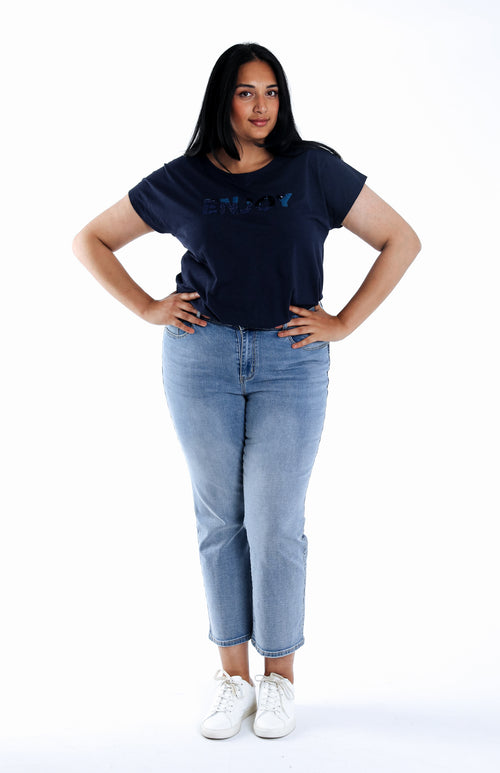Slim fit jeans 7/8 Louise met borduursel detail-Paprika-5