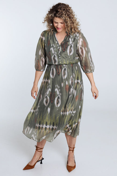 Lange jurk van viscose met etnische print-Paprika-7