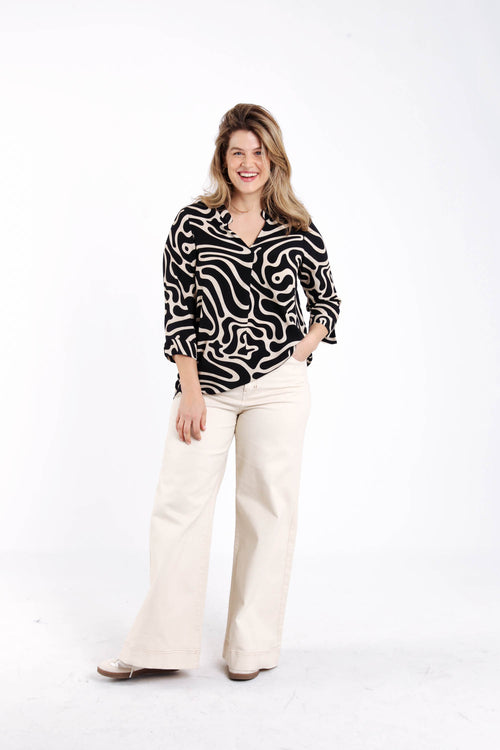 Blouse van viscose met tweekleurige grafische print-Paprika-7