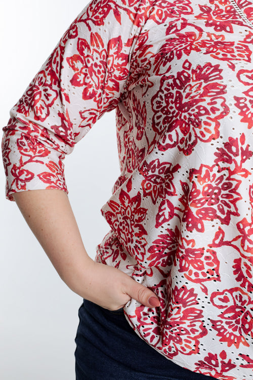 T-shirt brodé imprimé fleurs-Paprika-6