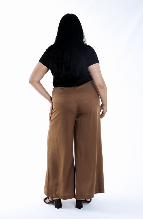 Effen tencel broek met wijde pijpen-Paprika-3