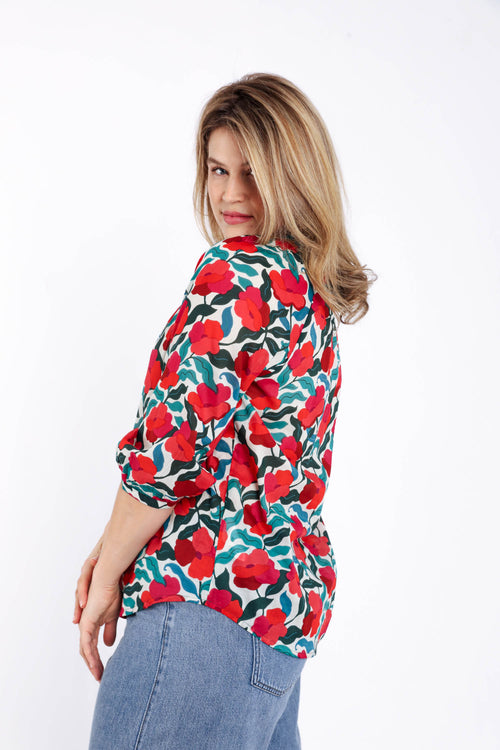Blouse van katoen met bloemenprint-Paprika-4