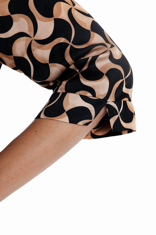 Robe en viscose imprimé graphique-Paprika-5