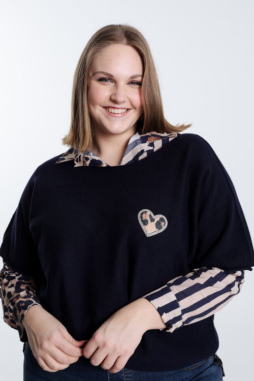 Pull cape uni avec coeur-Paprika-3