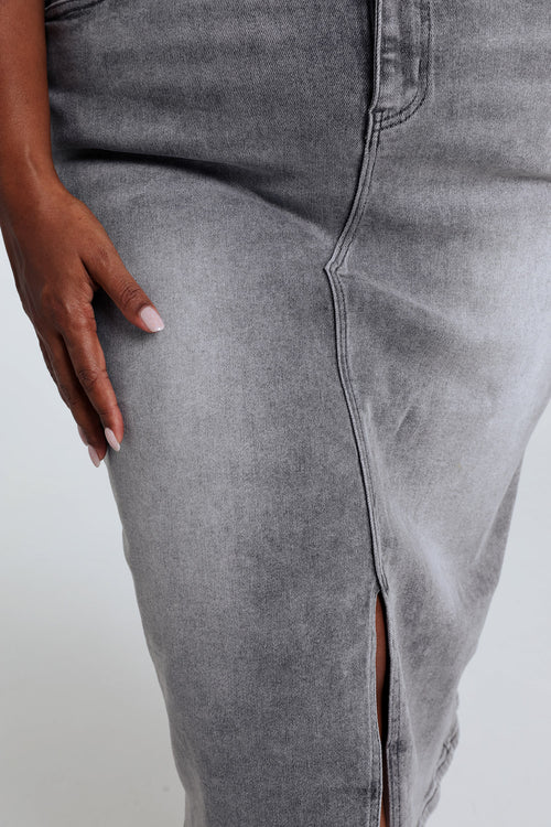 Halflange, effen rok met split vooraan en 5 zakken-Paprika-5