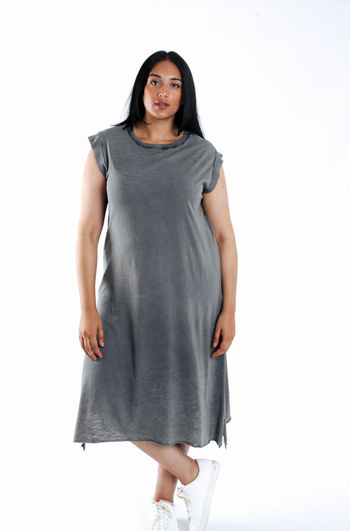 Effen katoenen T-shirt jurk-Paprika-1