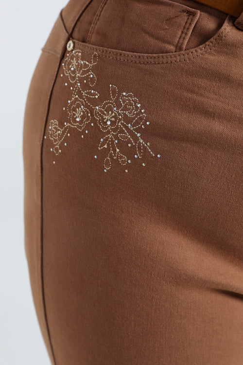 Pantalon flare brodé en coton-Paprika-7