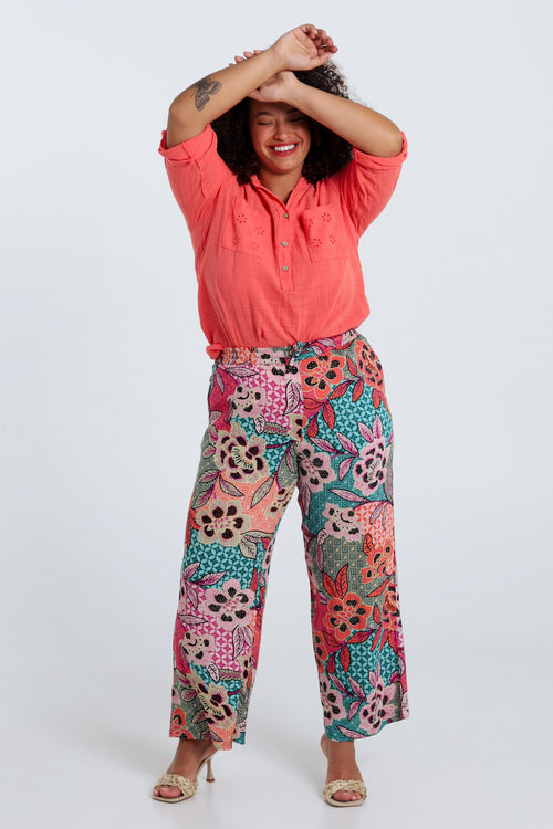 Pantacourt en viscose imprimé floral-Paprika-8