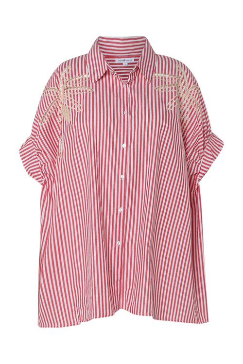 Chemise oversize rayée en coton avec broderies-Paprika-10