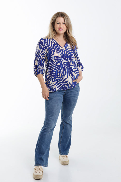 Blouse en viscose imprimé feuillage-Paprika-8