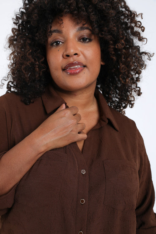 Effen overhemd met reliëf bloemenmotief-Paprika-4