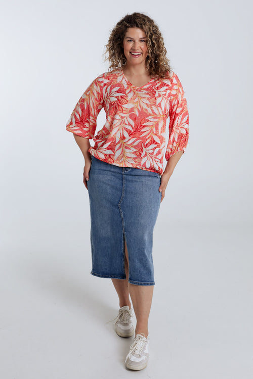 Blouse en viscose imprimé feuillage-Paprika-7