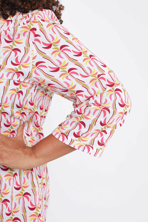 Overhemd van katoen en viscose met palmprint-Paprika-4