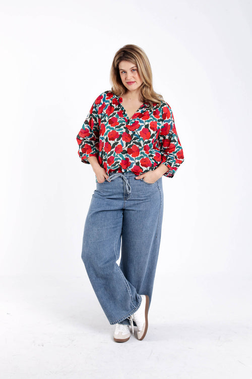 Blouse van katoen met bloemenprint-Paprika-9