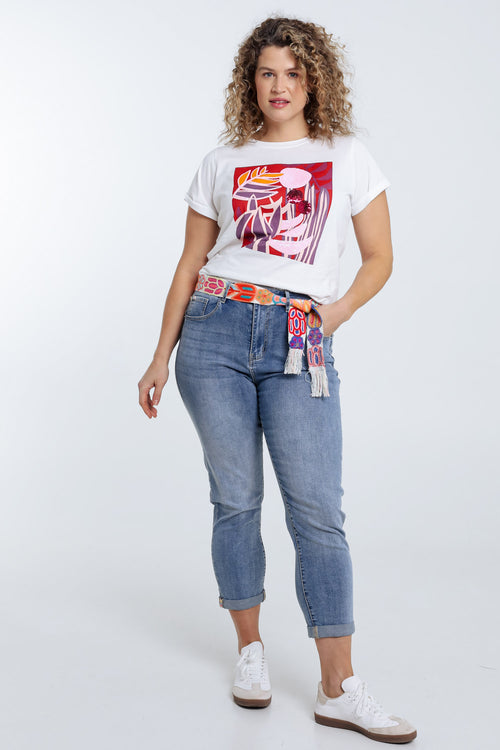 Katoenen T-shirt met gekleurde print en pailletten-Paprika-9