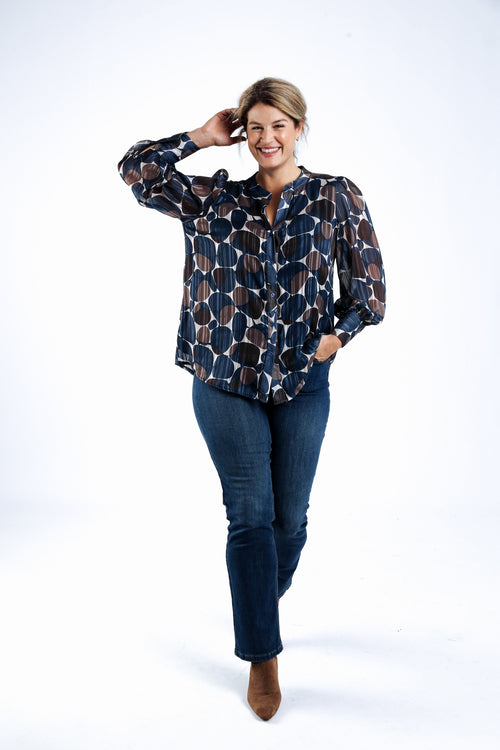 Blouse met ronde print en folieprint-Paprika-6