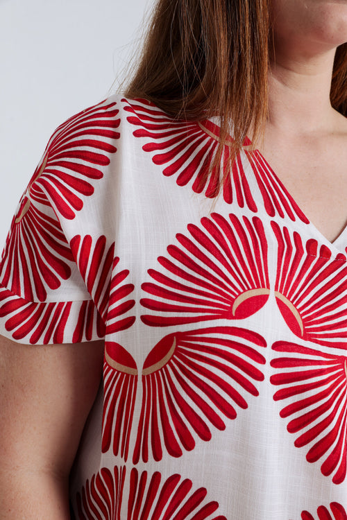 Blouse en viscose imprimé graphique bicolore-Paprika-6