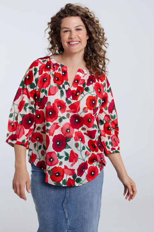 Katoenen blouse met klaproosprint-Paprika-1