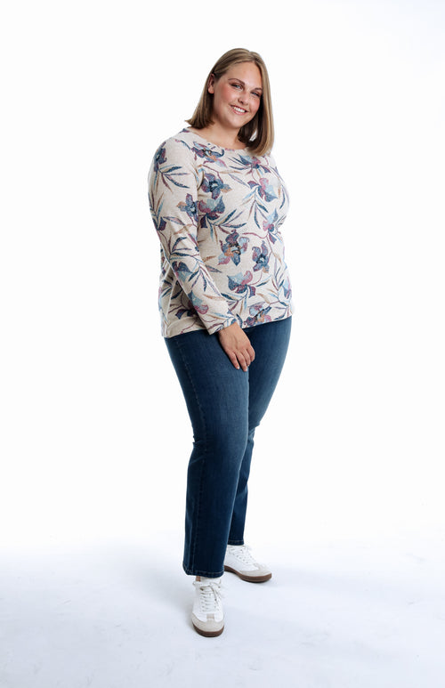 T-shirt van warme gebreide stof met bloemenprint-Paprika-6