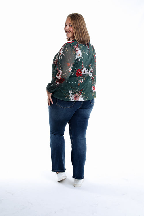 Blouse plumetis met bloemenprint-Paprika-2