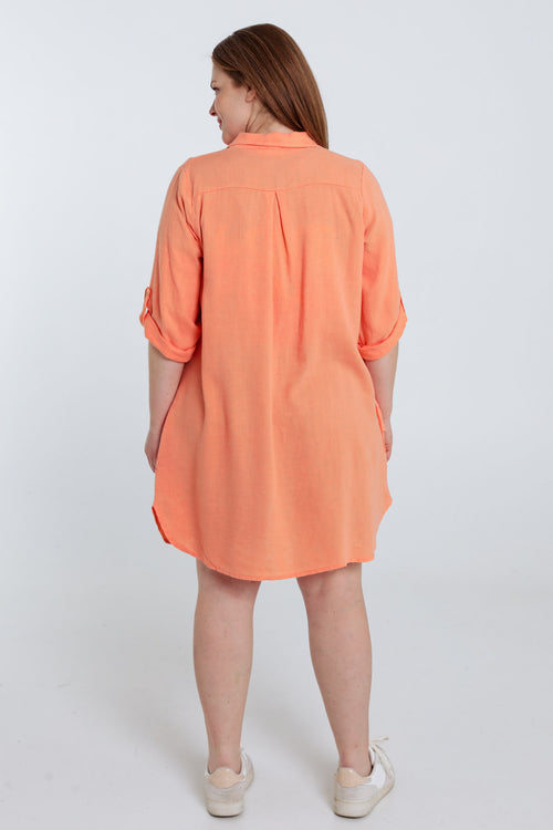 Chemise longue en lin et viscose unie-Paprika-2