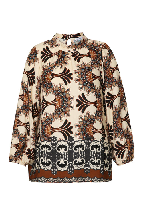 Blouse en viscose imprimé graphique-Paprika-7