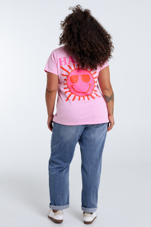 Effen katoenen T-shirt met zonafdruk-Paprika-2
