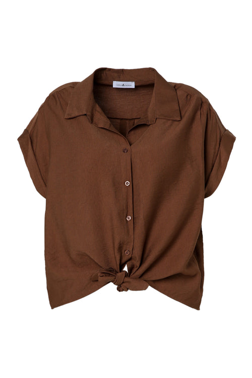 Chemisier noué en viscose uni-Paprika-10