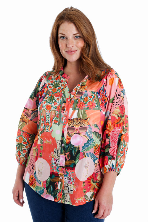 Blouse en coton imprimé jungle-Paprika-2